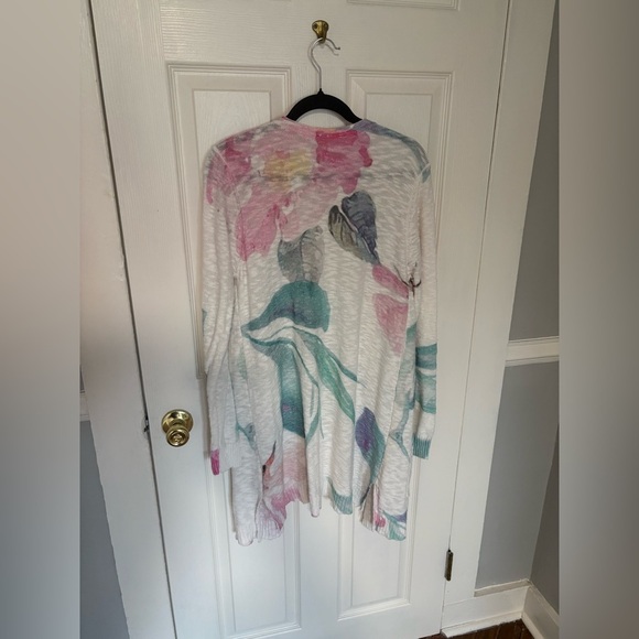 Soft Surroundings Longline Cotton Cardigan | Beachy Floral Open Layer | Size M - Picture 8 of 9